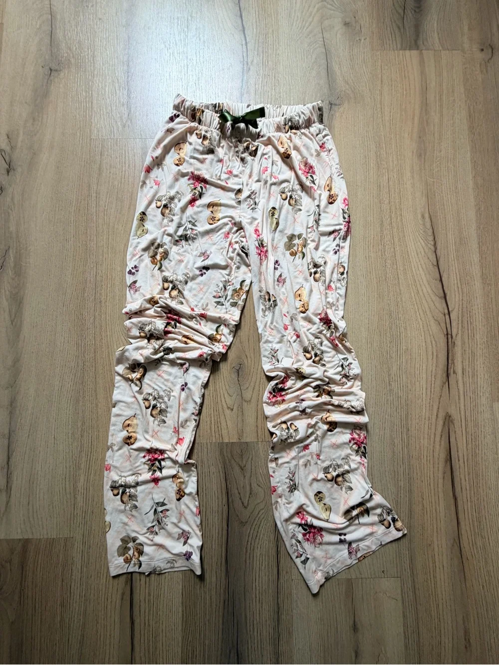 Ladies Fall Floral & Fruit Print Pink Pajama Bottoms